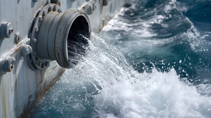 Industrial outflow from a large pipe discharging water into the sea