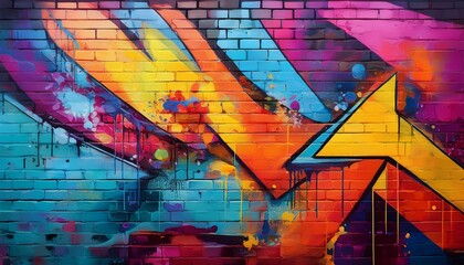 abstract brick wall graffiti art vivid color splash street art mural