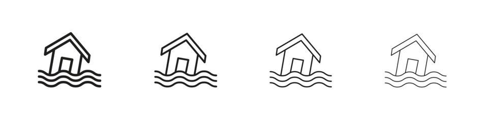 Flood icons in black simple line elements.