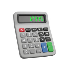 3d render icon of grey electronic calculator with digital numbers on screen for finance accounting math or business concepts