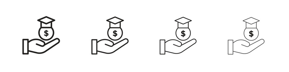 Education cost icons in black simple line elements.