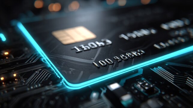 Sleek depiction of electronic payment processing security, featuring a credit card with