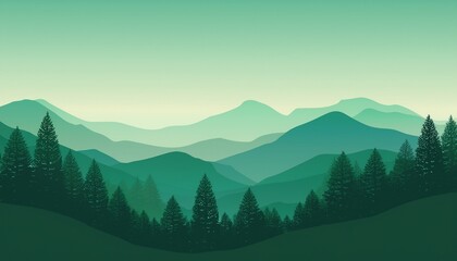 Fototapeta premium green gradient mountains with forest landscape nature