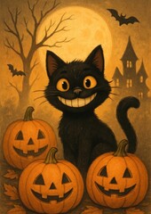 Fototapeta premium Charming Halloween cat wallpaper