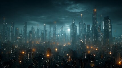 Night Cityscape: Futuristic Metropolis Skyline at Night