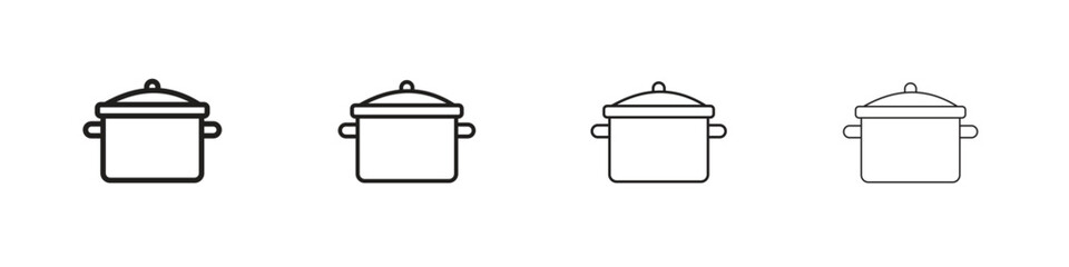 Cooking pot icons in black simple line elements.