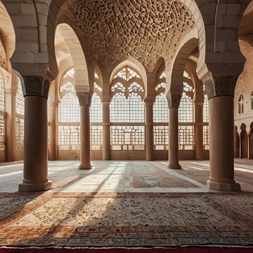 Beautiful Empty Mosque Interior with Symmetry and Natural 