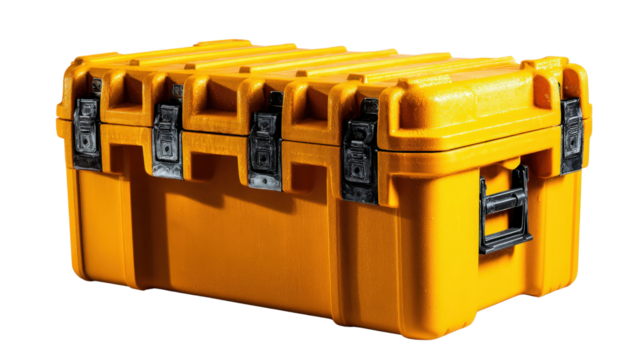 Heavy-duty toolbox with reinforced corners background isolated on a Transparent background, PNG file.