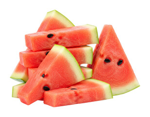 Fresh juicy watermelon slices with black seeds. Cut out PNG