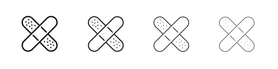 Band aid icons in black simple line elements.