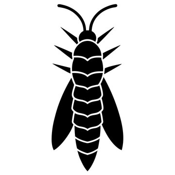 Black silhouette of a bagworm moth caterpillar on a white background