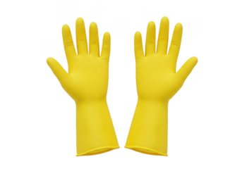 Pair of yellow rubber gloves for cleaning and protection isolated on transparent background
