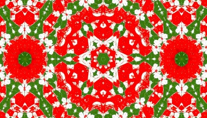 Abstract symmetrical pattern in red, green, and white