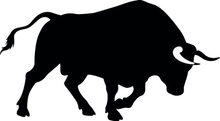 Powerful bull silhouette charging forward