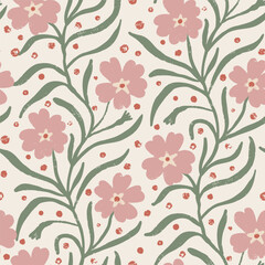 Tender trailing flowers with leaves seamless pattern. Floral background. Spring summer blooms print.