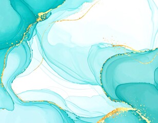 Abstract teal marbled background with gold accents