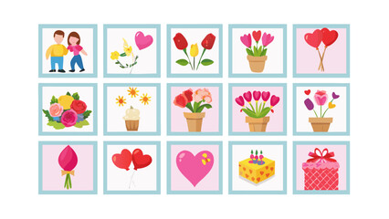 Collection of cute valentine s day and spring celebration icons