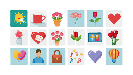 Collection of flat design icons for various themes
