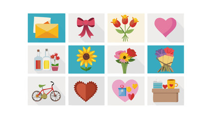 Collection of flat icons for gifts celebrations and romance