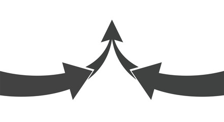 Vector art of two dark gray arrows merging into one upward pointing arrow, symbolizing progress and collaboration