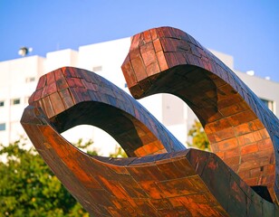Abstract terracotta sculpture, architectural detail