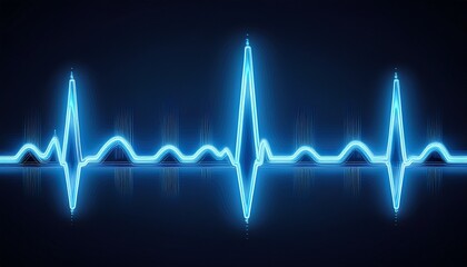 Fototapeta premium vivid blue neon ekg pulse line on dark background for medical use