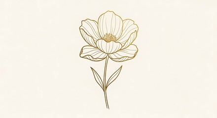 Elegant golden flower line art on a textured cream background