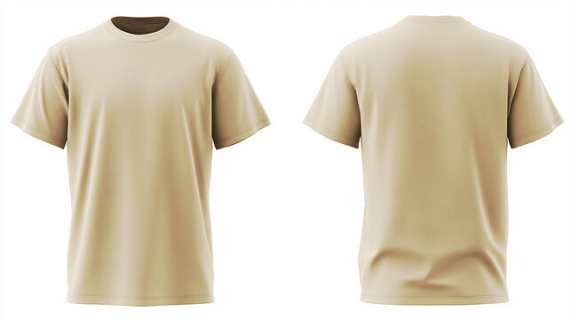 Sleek Khaki colour t-shirt mock-up template for modern and futuristic brands. A sophisticated 3d t-shirt mock-up for premium apparel. Lifelike front and back view 3d t shirt template.