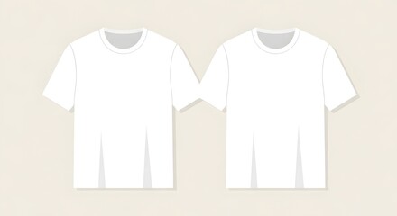 Naklejka premium Two plain white short-sleeve t-shirts laid flat, serving as a blank mockup for design or apparel presentation.