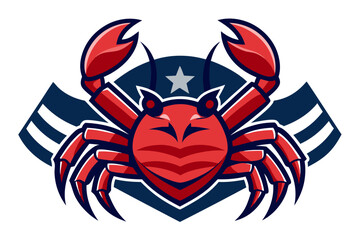 Red crab mascot with american flag inspired shield