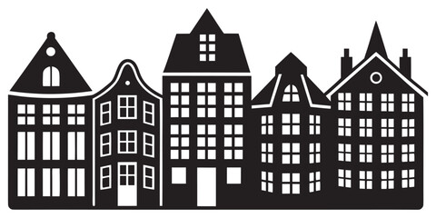 Fototapeta premium Amsterdam style silhouette houses for laser cutting and architectural design projects