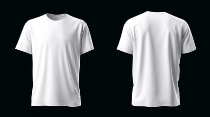 White t-shirt mock-up template in full 3D t-shirt mock-up display. Front and back perspective. Creative layout, modern fabric surface, photorealistic details