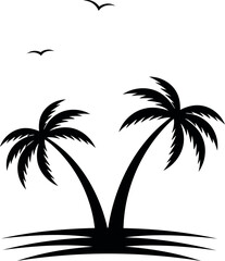 Tropical palm trees silhouette beach sunset vector