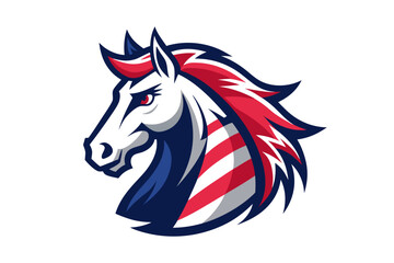 Patriotic horse mascot logo with red white and blue mane © Riddhi