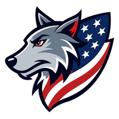 American wolf logo design with stars and stripes