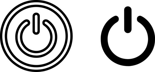 Two black and white power button icons, one outlined and one solid, representing on/off functionality.