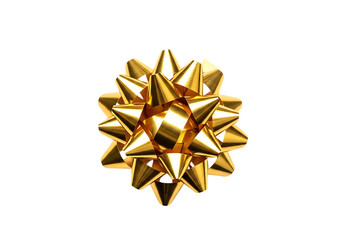 Shiny golden gift bow isolated on transparent background for festive decoration