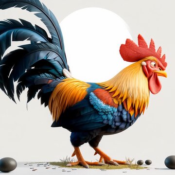 Colorful Rooster Illustration with Detailed Plumage and Cartoon Style