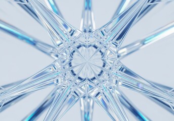 Abstract symmetrical snowflake pattern with blue and white tones
