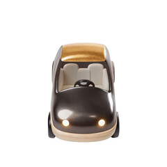 Stylish wooden toy car features a shimmering golden roof design on transparent background