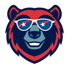 Cool bear wearing sunglasses with american flag reflection