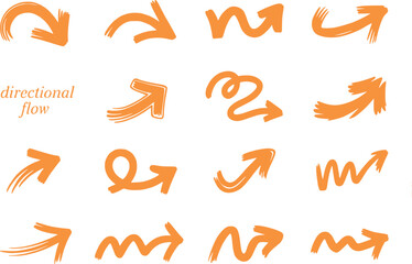 Hand Drawn Orange Arrows Collection for Design Projects and Creative Use Displaying Movement Flow and Directional Information Graphic Resource for Creative Projects