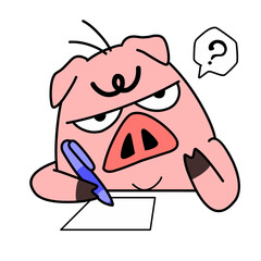 Pink pig cartoon character illustration on white background, animal mascot design, kawaii character, cartoon clipart with various expressions