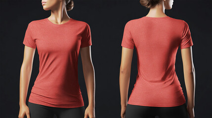 Realistic t-shirt mock-up for a genuine apparel presentation. A natural maroon female t-shirt mock-up template with front and back views.