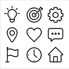 Business and Creativity Icon Set &mdash; Ideas, Goals, Settings, Communication, set of icons for web design