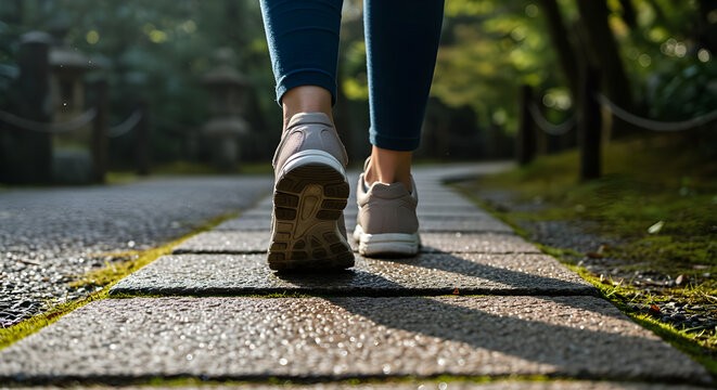 Close-Up of Woman Walking Outdoors on Stone Path