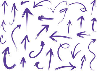 Creative Arrow Collection Dynamic and Expressive Hand Drawn Arrows in Purple Color Palette Perfect for Adding Emphasis and Directional Guidance to Designs