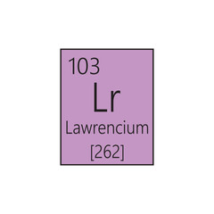 Lr Lawrencium Actinoid Chemical Element Periodic Table. Simple flat square vector illustration, simple clean style Icon with molar mass and atomic number for Lab, science or chemistry class.