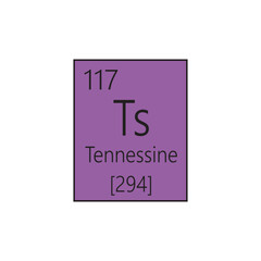 Ts Tennessine  Chemical Element Periodic Table. Simple flat square vector illustration, simple clean style Icon with molar mass and atomic number for Lab, science or chemistry class.