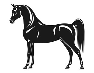 Stylized black silhouette of a graceful arabian horse